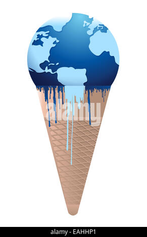 Ice cream earth melts - global warming concept Stock Photo