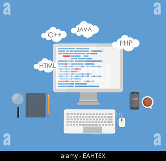 Programming Coding Flat Concept Vector Illustration Stock Photo