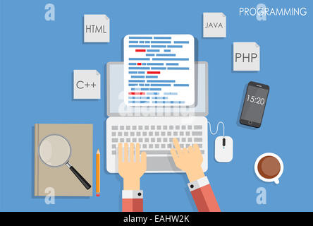 Programming Coding Flat Concept Vector Illustration Stock Photo