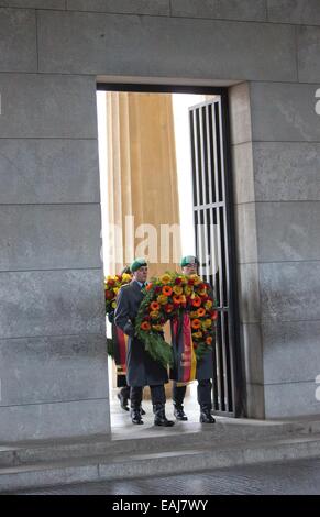 Berlin, Germany. 16th Nov, 2014. Wreaths are laid down on occasion of the Remembrance Day at Alte Wache in Berlin, Germany, 16 November 2014. Politicians remember the victims of war and dictatorship. Credit:  dpa picture alliance/Alamy Live News Stock Photo