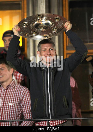 Bastian Schweinsteiger celebrating the FC Bayern Muenchen Champions League win at City Hall.  Featuring: Bastian Schweinsteiger Where: Munich, Germany When: 10 May 2014