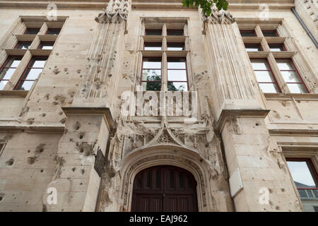 WW2 bullet holes in Palais de Justice, Rouen, Normandy, France Stock Photo