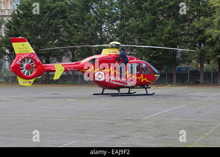 Great Western Air Ambulance at Grove Park, Weston-super-Mare, Somerset, England Stock Photo