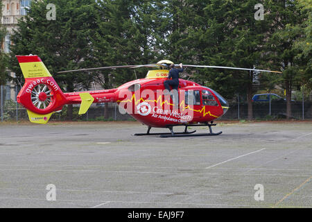 Great Western Air Ambulance at Grove Park, Weston-super-Mare, Somerset, England Stock Photo