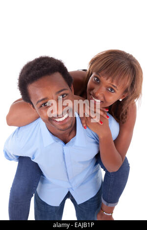 African American young couple playing - Black people, isolated on white background Stock Photo