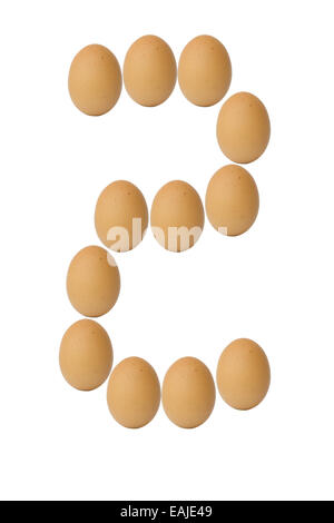 Number 0 to 9 from brown eggs alphabet isolated on white background, two Stock Photo