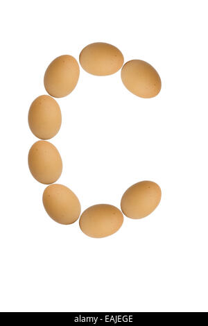 Alphabets  A to Z from brown eggs alphabet isolated on white background, C Stock Photo