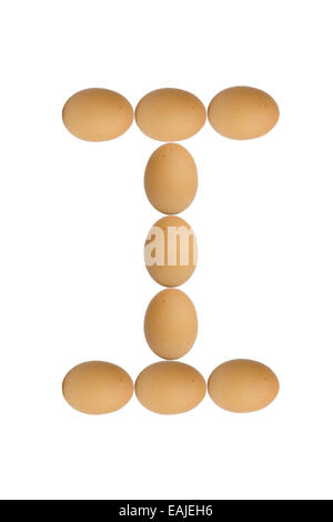 Alphabets  A to Z from brown eggs alphabet isolated on white background, I Stock Photo