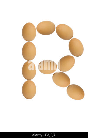 Alphabets  A to Z from brown eggs alphabet isolated on white background, R Stock Photo