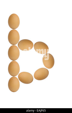 Alphabets  A to Z from brown eggs alphabet isolated on white background, b Stock Photo