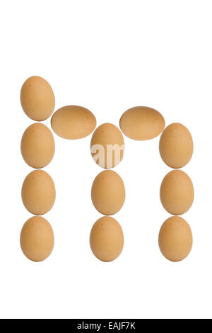 Alphabets  A to Z from brown eggs alphabet isolated on white background, m Stock Photo