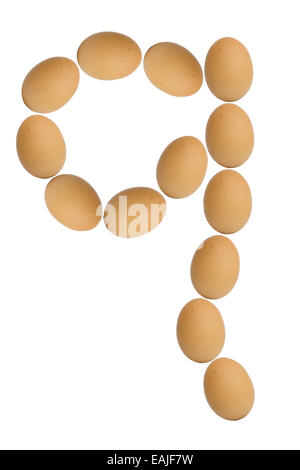 Alphabets  A to Z from brown eggs alphabet isolated on white background, q Stock Photo