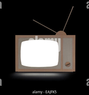 TV made of cardboard, with white isolated screen. Stock Photo