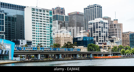 Melbourne skyline seen from Southbank, Yarra River, Melbourne. Stock Photo