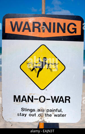 Beach warning sign Jelly fish Portuguese Man O War Florida fl USA Stock ...