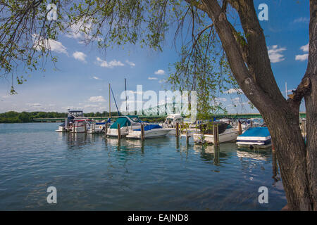 South Detroit river boat marina near Lake Erie Stock Photo