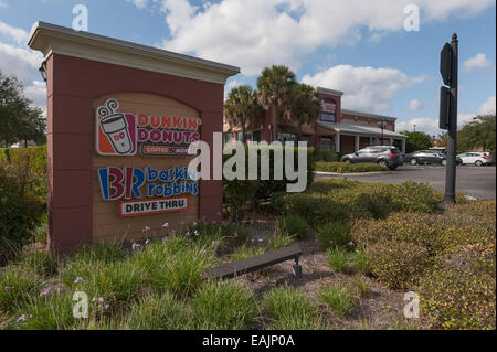 Dunkin Donuts and Baskin Robbins,  Drive Thru located in The Villages Central Florida USA Stock Photo
