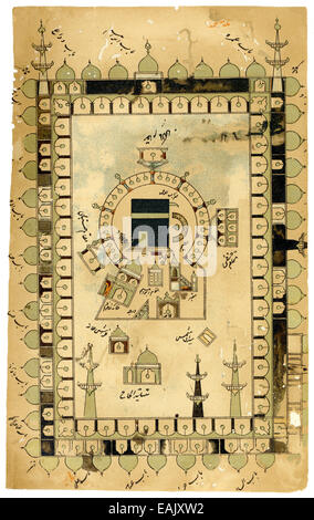 Facsimile from the Persian pilgrims book Futuh el hara-Muhyi, manuscript of 1576, the Mosque and the Kaaba in Mecca, Saudi Arabi Stock Photo