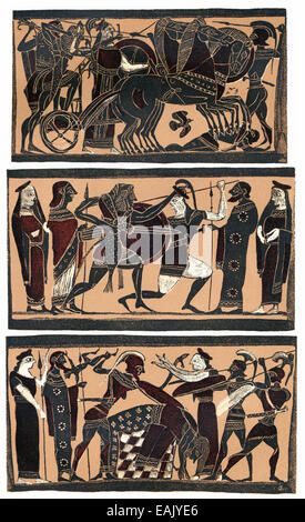 facsimile of an ancient Greek heroic legend, vase painting, Greece, Europe , Faksimile zu antiken griechischen Heldensagen, Vase Stock Photo