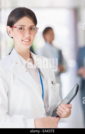Scientist holding tablet computer
