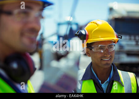 Workers with walkie-talkie Stock Photo