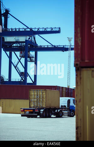 Truck carrying cargo container Stock Photo