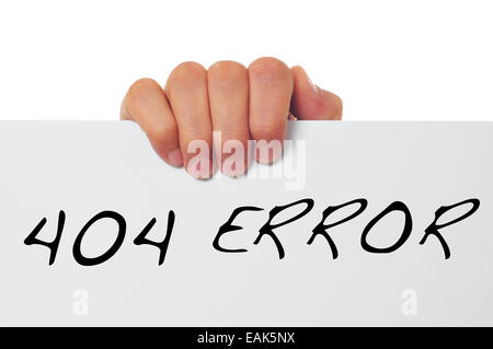 hand holding a signboard with the message 404 error written in it Stock Photo