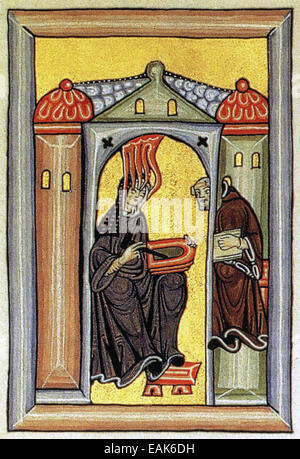 SAINT HILDEGARD OF BINGEN (1098-1179) German mystic and polymath shown in the Liber Scivias Stock Photo