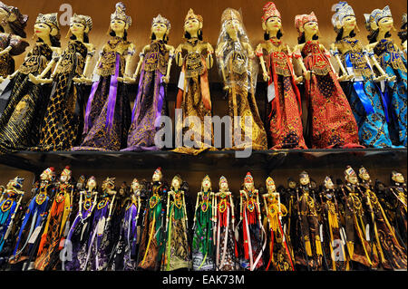 Wooden dolls in the souvenir shop at Soekarno-Hatta Airport, Jakarta, Java, Indonesia Stock Photo