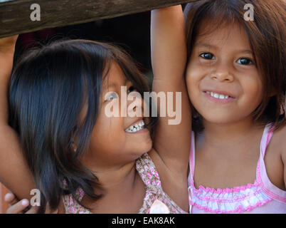 Two girls in an Indian village, Mamirauá-Nationalpark, near Tefe, Amazonas State, Brazil Stock Photo