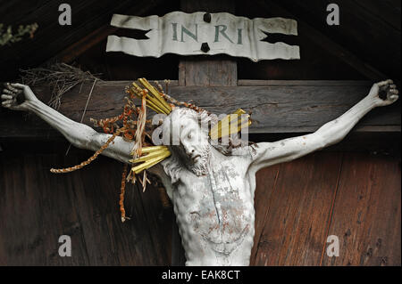Carved wooden figure of Christ, Berchtesgaden, Berchtesgadener Land District, Upper Bavaria, Bavaria, Germany Stock Photo