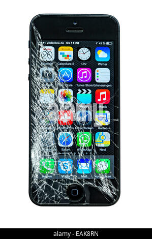 Smartphone, iPhone 5, with broken display screen Stock Photo