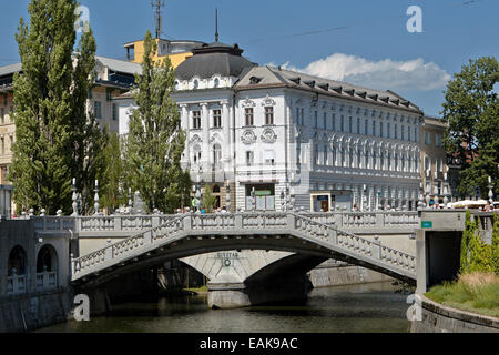 Three bridges, Tromostovje, Ljubljana, Slovenia Stock Photo