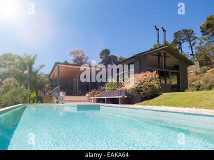 House exterior with large swimming pool Stock Photo