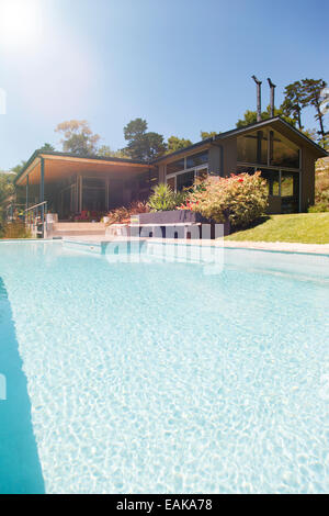 House exterior with large swimming pool Stock Photo