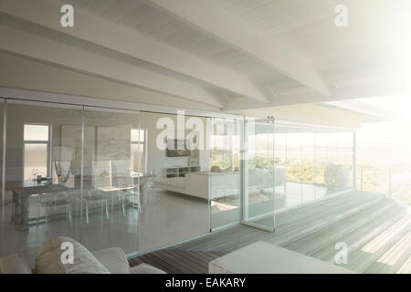 Modern house interior with glass doors Stock Photo