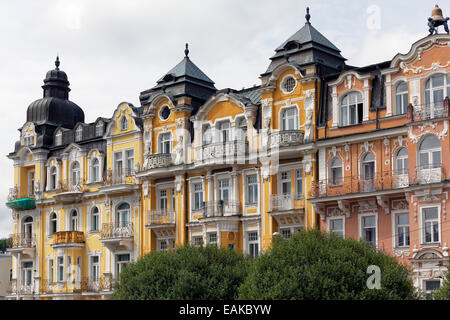 Row of houses with Gruenderzeit or the Founder Epoch facades, hotels in the spa district, Mariánské Lázně Stock Photo