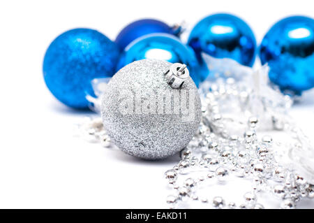 Christmas background with Christmas decoration : balls,ribbons,christmas tree Stock Photo