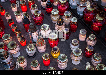 A lot of lighted candles on All Saints Day Stock Photo
