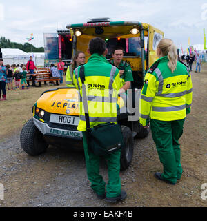 A group of 4 young St John Ambulance wales volunteer first aiders at the National Eisteddfod of Wales Llanelli, August 2014 Stock Photo