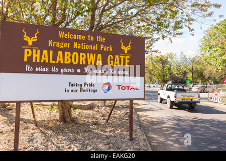 KRUGER NATIONAL PARK, SOUTH AFRICA - Phalaborwa Gate entrance sign. Stock Photo