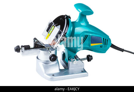 saw chain bench sharpener isolated on white background Stock Photo