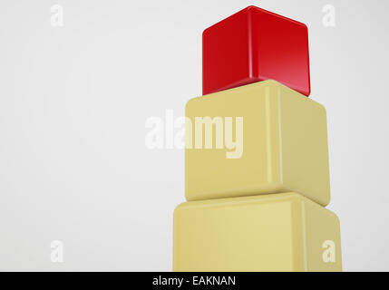 red box showing leader, 3d cubes stack concept Stock Photo