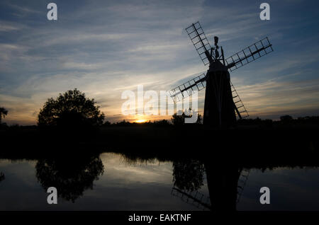 Turf Fen Drainage Mill, River Ant, Norfolk Broads. Sunset. June. Stock Photo