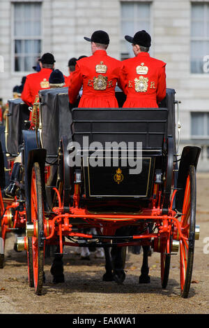 21/10/2014 at Horse Guards Parade, London: The rear of a royal coach as it leaves the parade ground Stock Photo