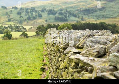 A stone wall in Cumbria's Lake District near Keswick Stock Photo