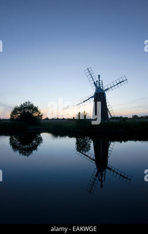 Turf Fen Drainage Mill, River Ant, Norfolk Broads. Sunset. June. Stock Photo