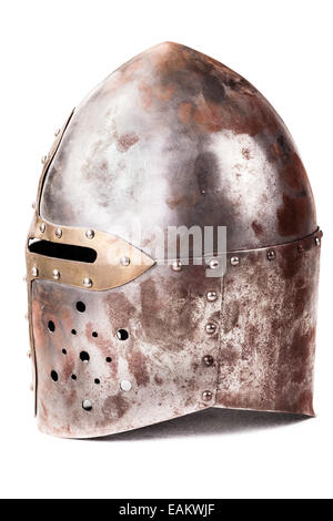 a medieval helmet isolated over a white background Stock Photo