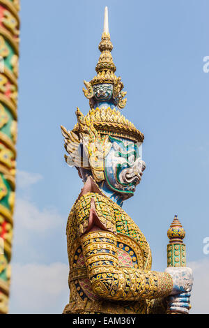 White Demon Guardian at Wat Phra Kaew, Temple of the Emerald Buddha, Bangkok, Thailand. Stock Photo
