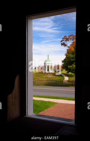 The Maryland Memorial, Antietam National Battlefield, Sharpsburg, Maryland, USA seen through the door of Dunker Church. Stock Photo